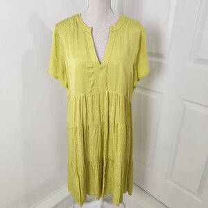 NWT Maeve Lemon Green Short Sleeve Tiered Mini Dress